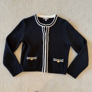 J Crew Emilie Sweater Lady Jacket - Black and White Striped Contrast Trim